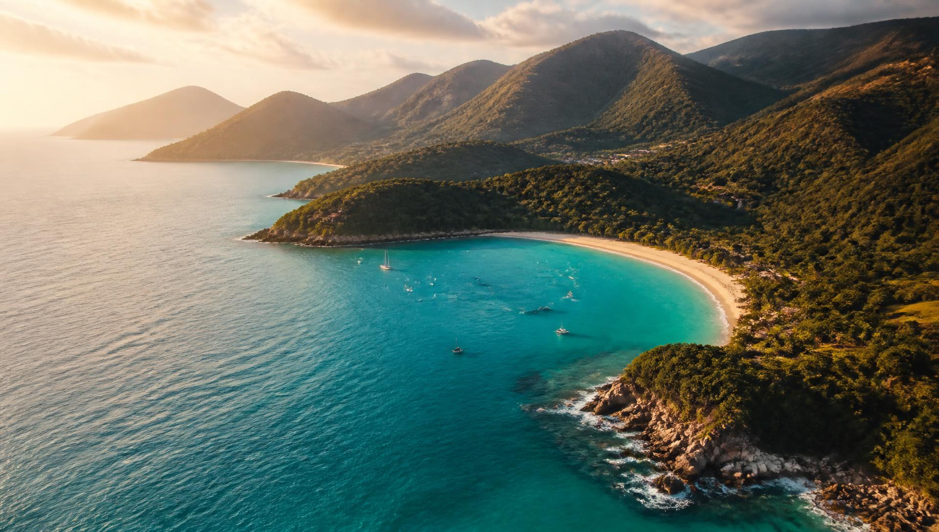 Vista aérea de São Sebastião ao entardecer